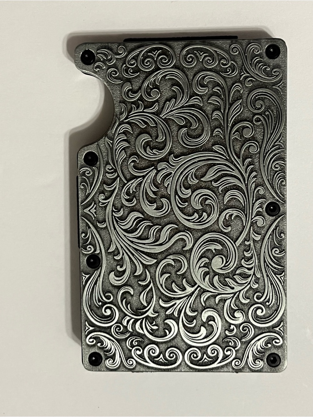 Engraved Silver Floral Metal Wallet Card Holder